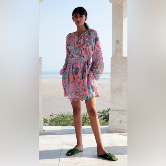 Banjanan Bazaar Wrap Floral Printed Cotton Mini Dress XS NWT - Picture 11 of 11